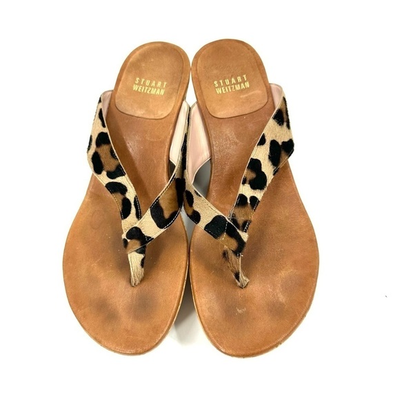 Stuart Weitzman Clasp Platform Wedge Sandals Womens 7.5 Calf Hair Y2K Retro - Picture 2 of 11